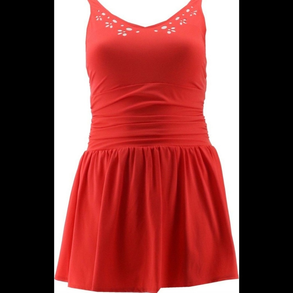Denim& Co Beach Laser Cut With Shirred Waist Swim Dress
